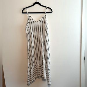100% Linen White and Black Striped Sleeveless Beachy Dress